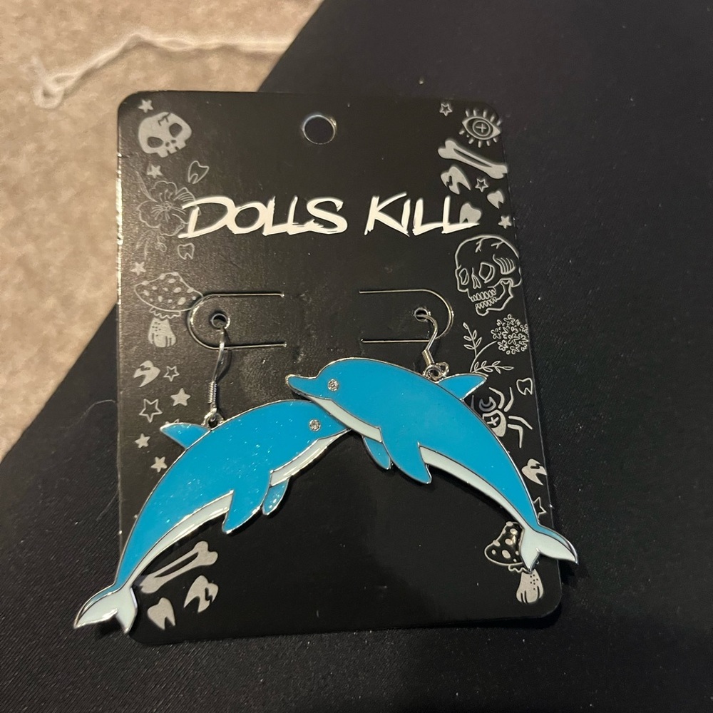 Dolls Kill Blue Glittery Dolphin Earrings